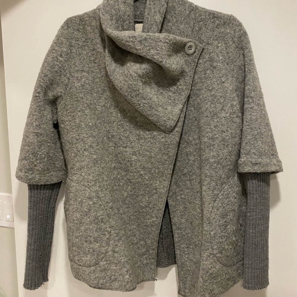 Gray Cowl Neck Sweater with Asymmetrical Design